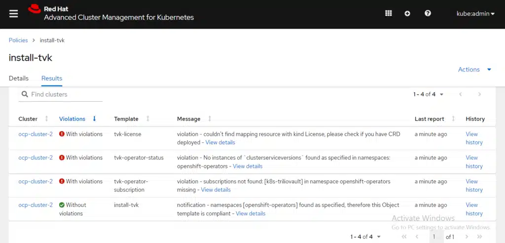 Violations Trilio Policy in ACM