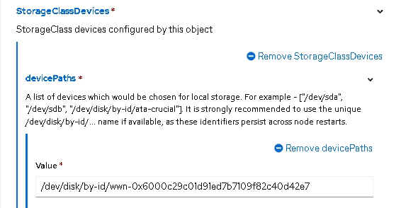 Adding device details for local volume creation