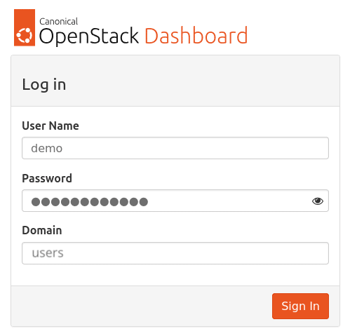Login UI to the OpenStack dashboard
