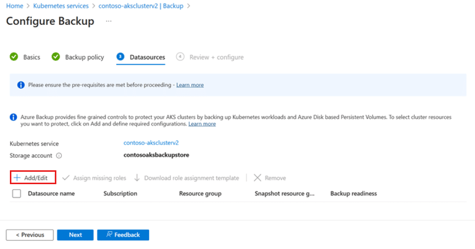 Defining the backup instance (source)