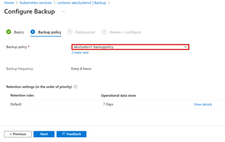Selecting the backup policy for scheduling (source)