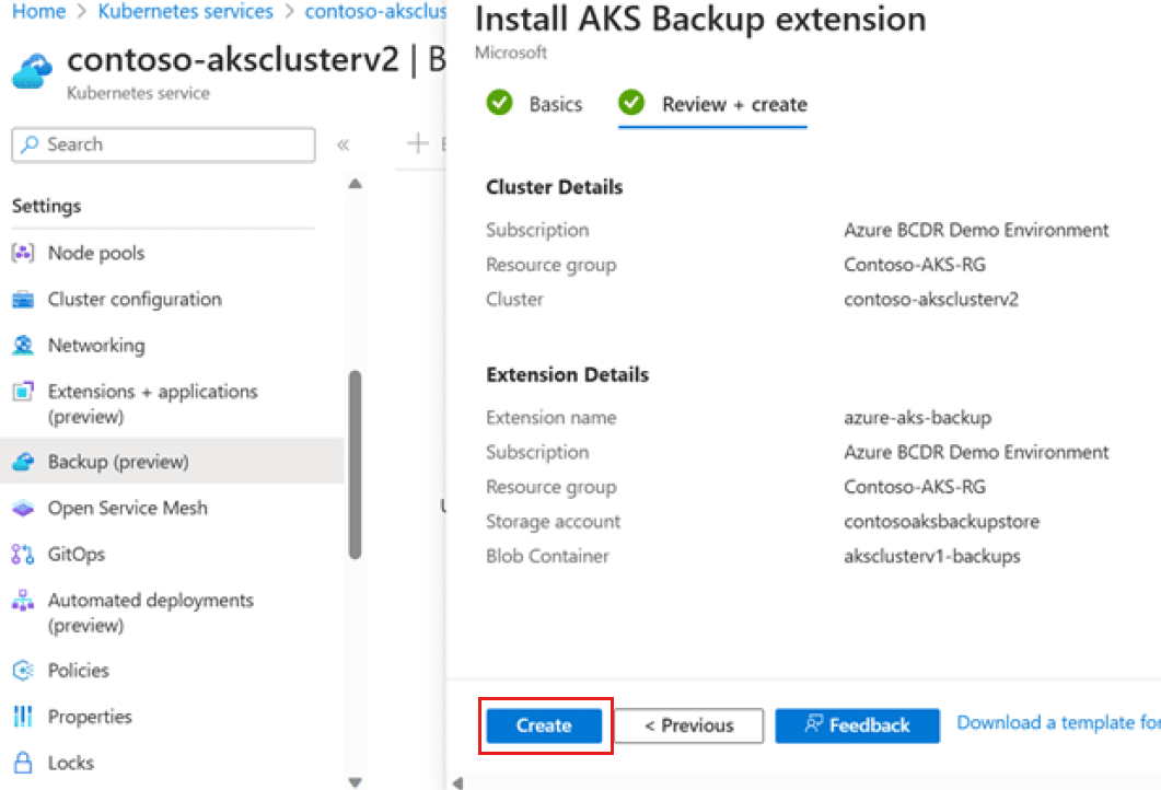 Creating the necessary resources for AKS backup extension (source)
