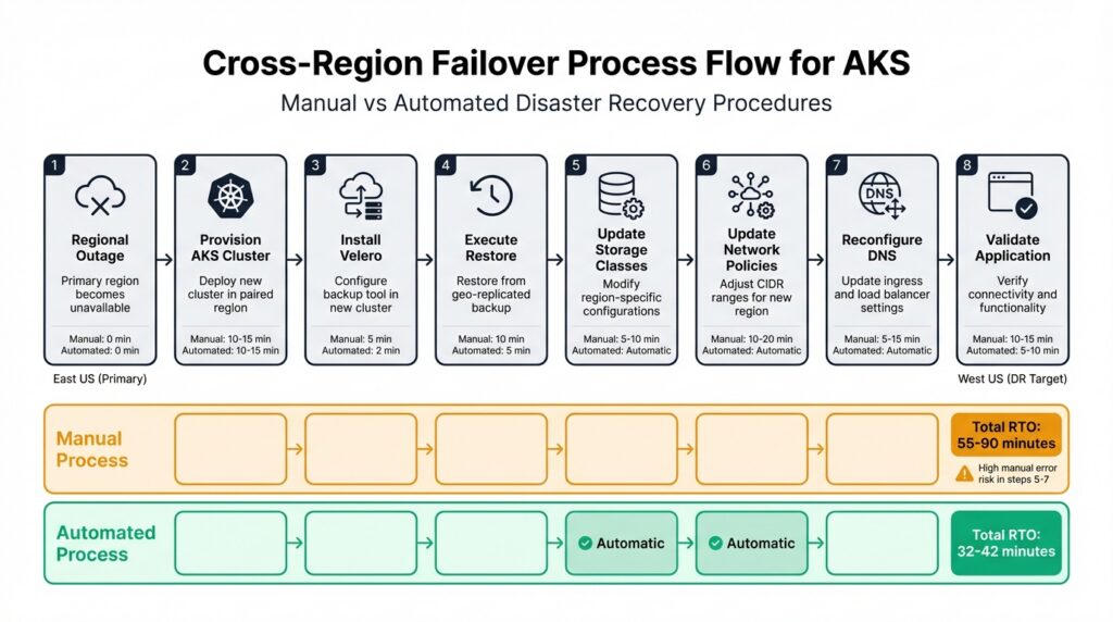 Cross-regional failover process flow for AKS