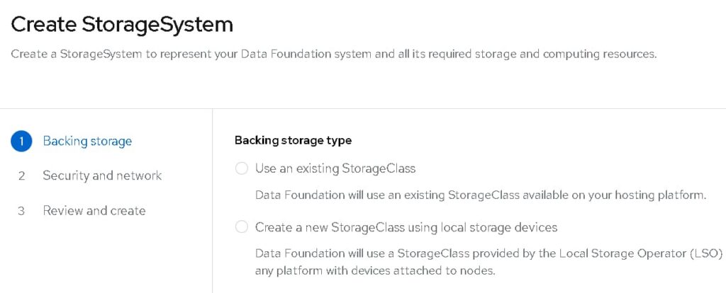 Defining backing storage for ODF cluster